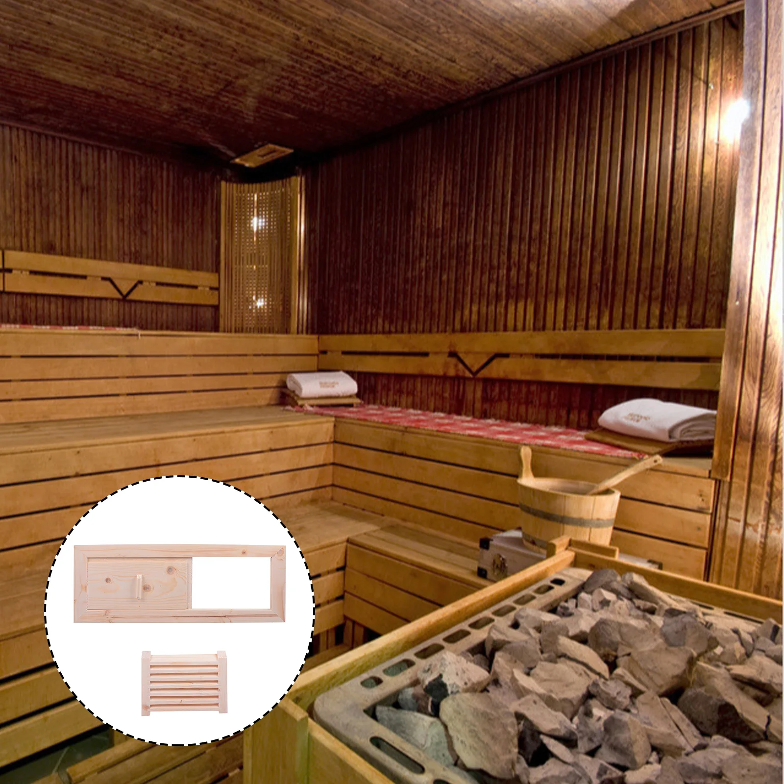 

Vent Steam Room Window Blinds Open and Close Ventilation Panel Wooden Sauna Equipment