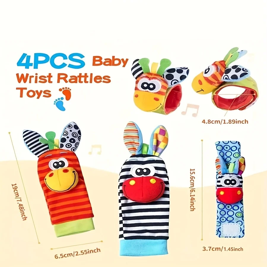 4pcs/Set Baby Infant Wrist Rattle Socks Toys 0-12 Month Girl Boy Early Educational Development Cute Toddlers Sensory Gifts view 5