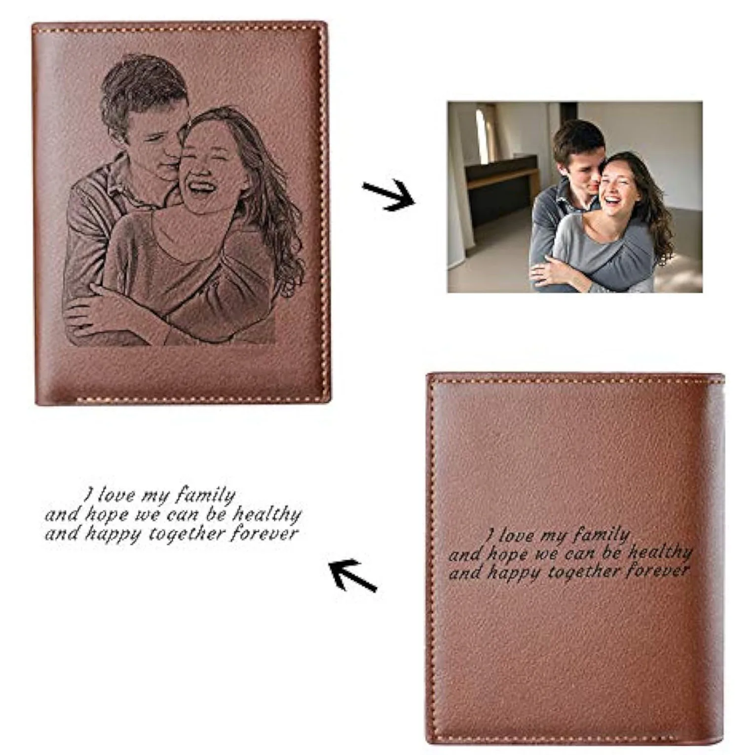 Men High Quality PU Leather Engraved Name Wallets Custom Picture Wallets Short Purse Personality Wallet Luxury Father's Day Gift