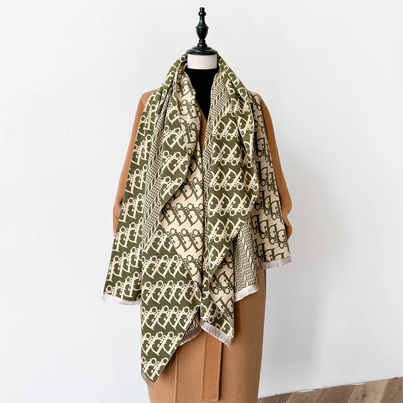 D New Winter Shawl Scarves Wrap 2024 Design Cashmere Scarf Women Warm Fashion Pashmina Femal Poncho Neckerchief Echarpe Bandana