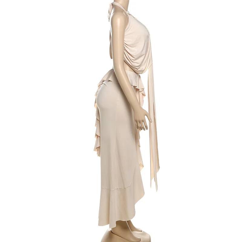 الصيف 2 قطعة مجموعة المرأة الاتجاه الجديد الرسن غير النظامية بروتيل + الخوخ الأرداف الكشكشة سبليت ماكسي التنانير مطابقة دعوى