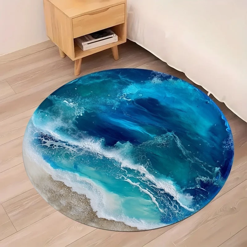 2D Visual Grey Stone Rock Round Rug  Natural Stone Texture Circular Non Slip Floor Mat for Living Room Bedroom Decor