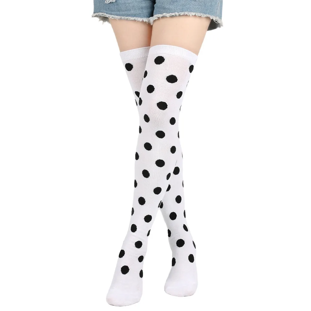 

Absobe White And Black Polka Dot Socks Makeup Ball Decoration Props Socks Performance Party Cosplay Knee Casual Long Stockings