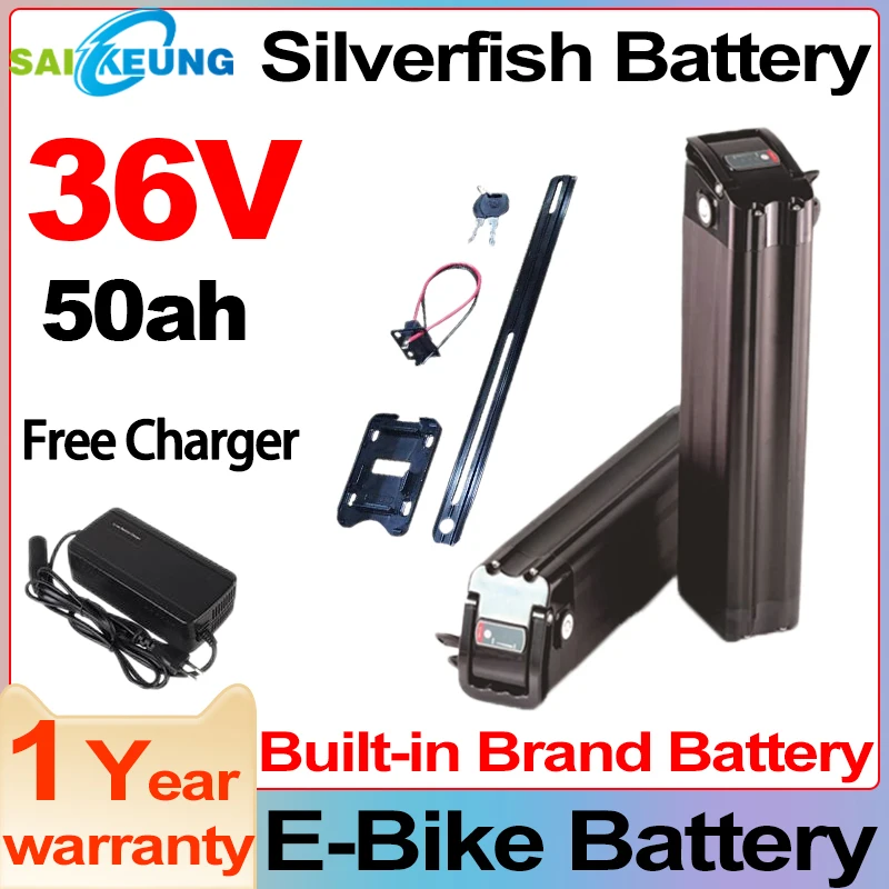 

Аккумулятор велосипедный Bafang 36V50ah Silverfish, перезаряжаемая литиевая батарея 36 в 35 Ач 15 Ач для велосипеда 24 Ач 30 Ач 40 Ач 48 в 52 в 60 72 в 2000 Вт 18650