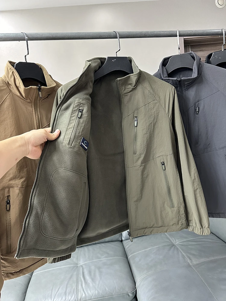 

Мужская двусторонняя повседневная куртка с воротником-стойкой для активного отдыха, ветрозащитная, водоотталкивающая, осенне-зимняя, модная, стильная