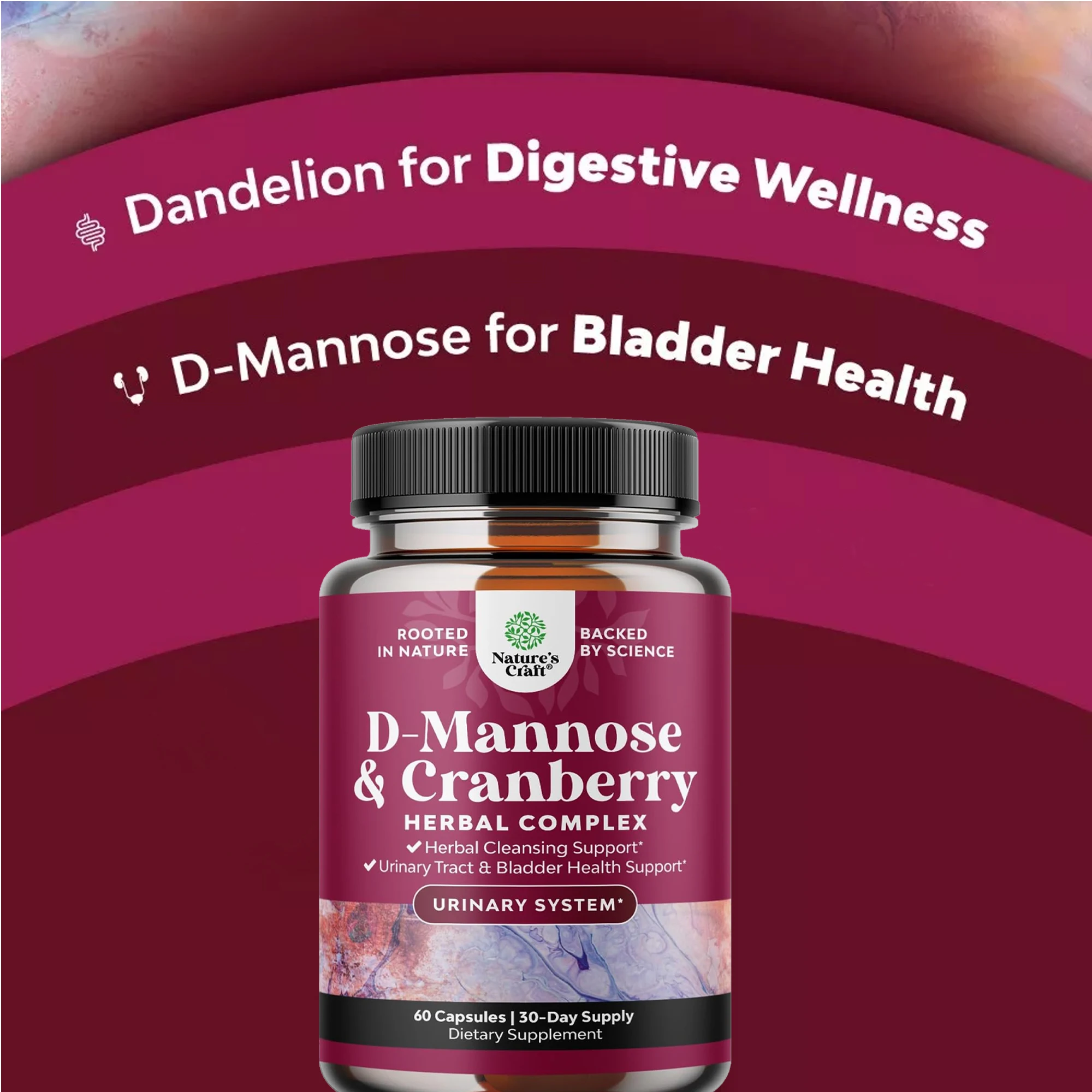 

D-Mannose & Cranberry Capsules - Good for Urinary Tract Health, Bladder Control, Liver Health, Immune System, Non-GMO