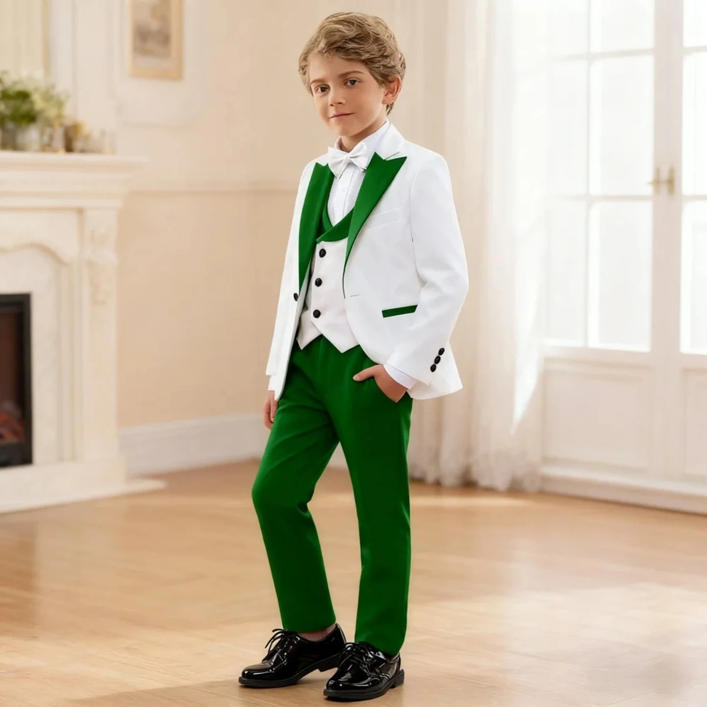

Boys' Formal Suit Set with Long-Sleeved Peak Lapels Graduation Suit Set Birthday Party Formal Dinner Suit Set