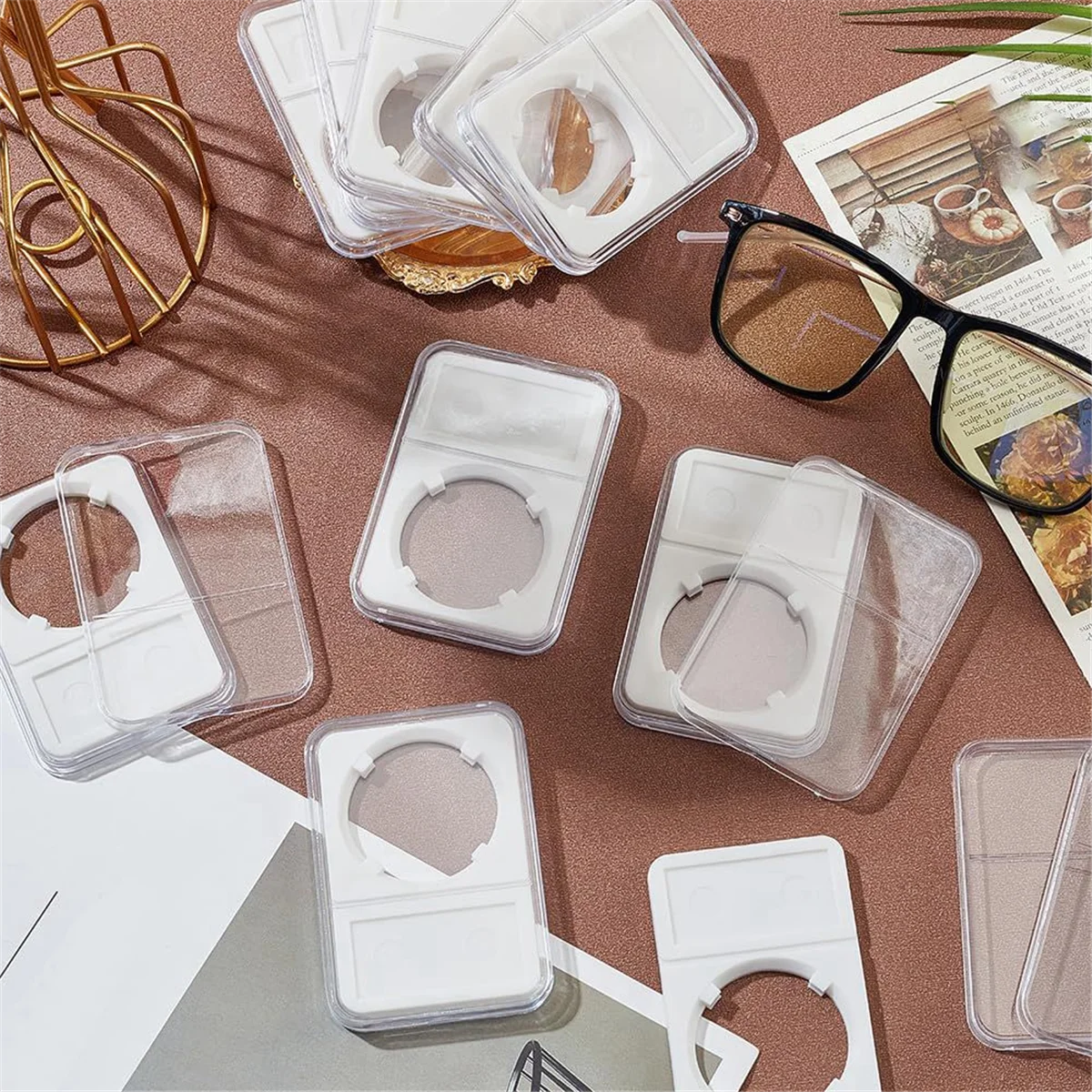 N38R_ Espositore a scatto per monete bianco da 37 mm da 14 pezzi