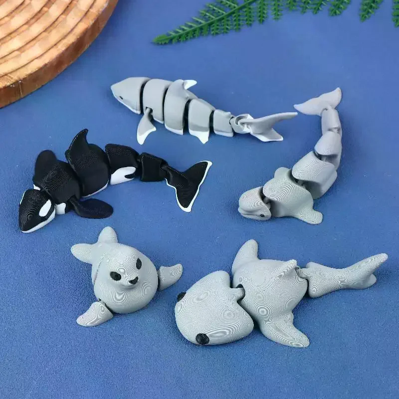 3D Printed Small Animal Joint Flexible Simulation Shark, Killer Whale Ornament Home Decoration Perfect Gift For Friends Family