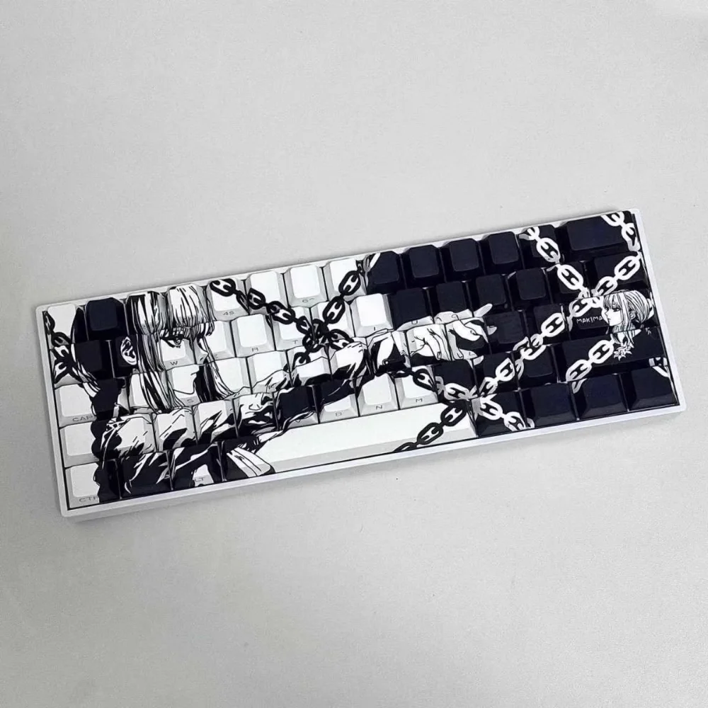 GEFENSI Sakura Makima Secondary Key Cap Set Cherry PBT Side Engraved Light 130 Keys For Mechanical Keyboards 61/64/75/84/96/104