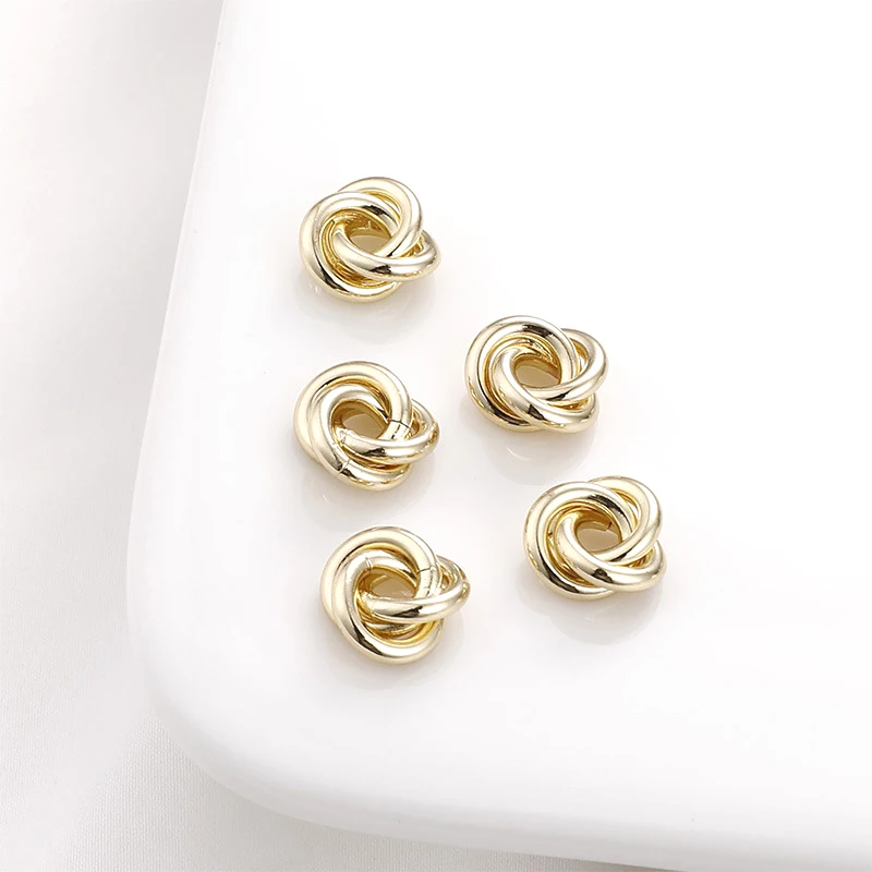 3pcs 12mm copper clad 14K Gold twisted shape triad flower beads DIY hand made jewelry beads beads accessories materials
