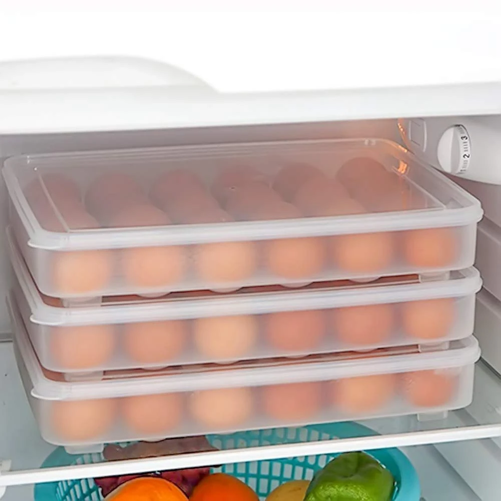 Egg Holder for Refrigerator Deviled Egg Tray Carrier with Lid Fridge Egg Storage Stackable Plastic Egg Containers 24 Egg Tray