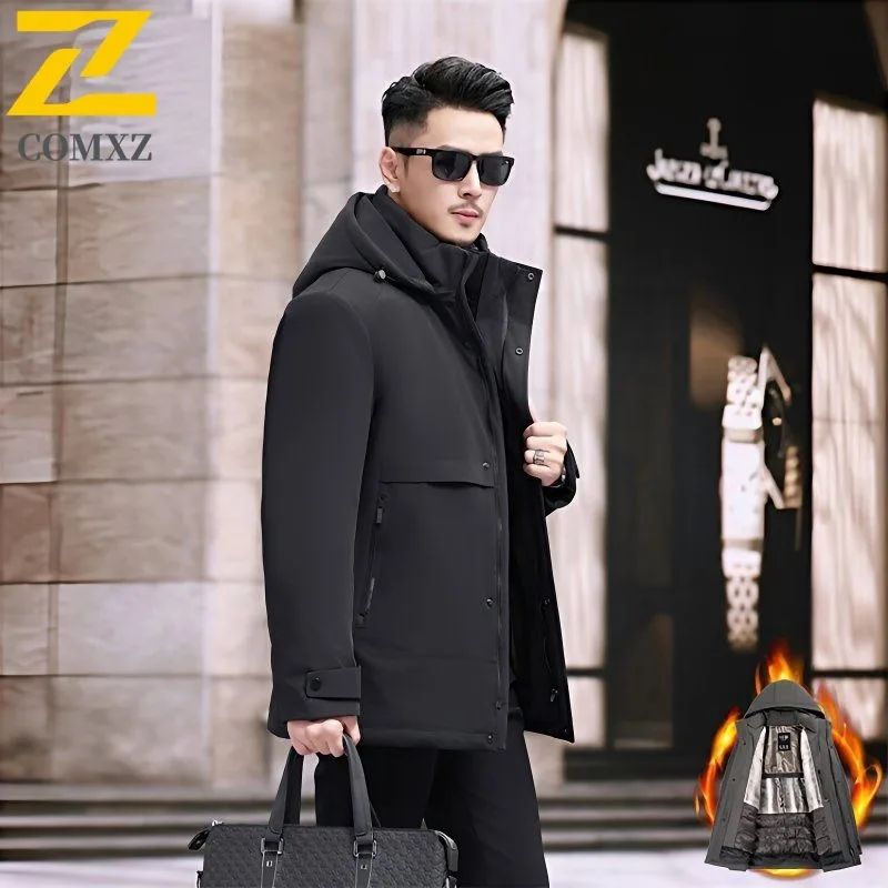 

COMXZ 2025 New Mens Graphene Warm Thick Cotton Jacket Detachable Hood Casual Winter Coat Outwear tactics lightweight windbreaker