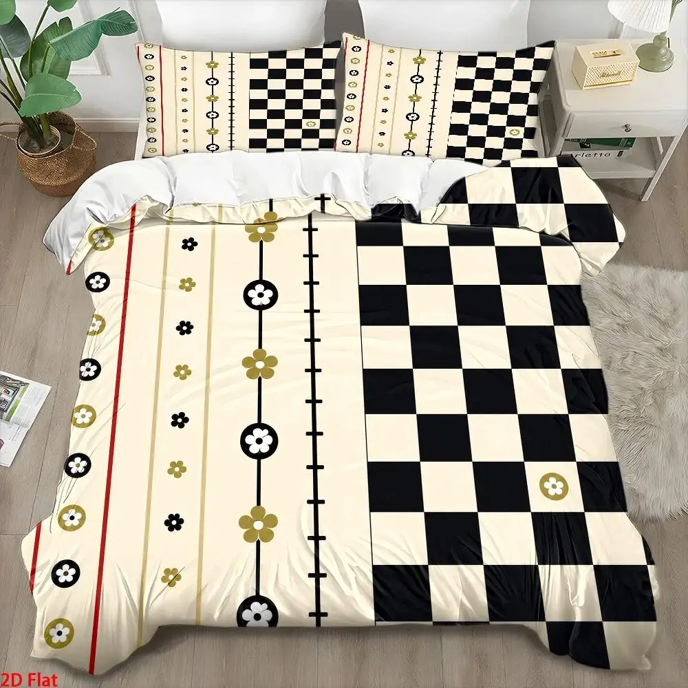 3Pc Nordic Style Printed Quilt Cover Set, Three-Piece Bed Set (1*Quilt Cover + 2*Pillowcases), Modern Minimalist Light Luxury Bedding, Skin-Friendly Breathable Double Bed Bedding, Soft and Comfortable Quilt Cover for All Seasons, Easy-To-Clean Durable Bed Cover Set, Wrinkle-Resistant Machine Washable Bed Cover Set for Home, Dormitory, Master Bedroom, Guest Room, Quilted Quilt Cover for Cozy Home Bedroom Decor, Student Dormitory Large Quilt Cover Three-Piece Set, Nordic Style Printed Bedding