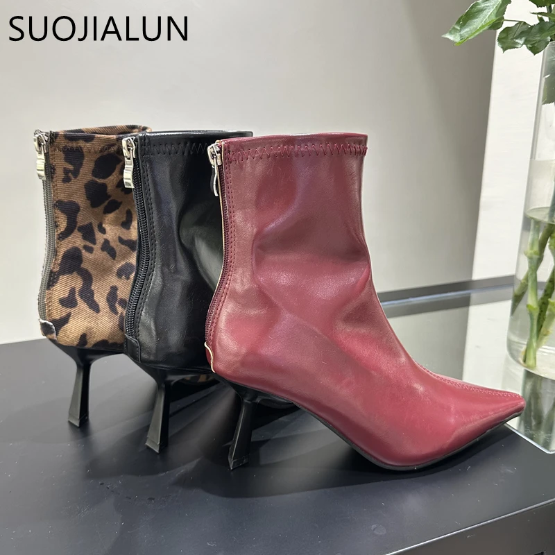 SUOJIALUN 2024 Winter New Brand Women Ankle Boots Fashion Pointed Toe Ladies Elegant Short Boots Thin High Heel Dress Chelsea P