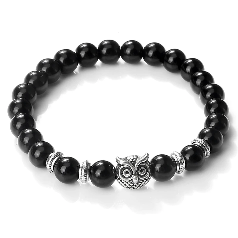 Natural Fashion Bracelet Black Lava Matte Stone Owl Buddha Bead Men Bracelets Bangles for Women Charm Yoga Jewelry Gift Pulseras