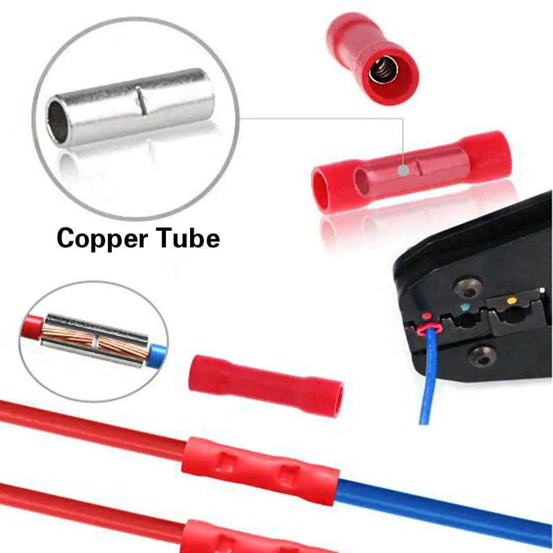 10/50/100 Pcs Straight Butt Wire Terminals Splice Insulated Crimp PVC Copper Tube Electrical Cable Connectors BV1.25 BV2.5 BV5.5