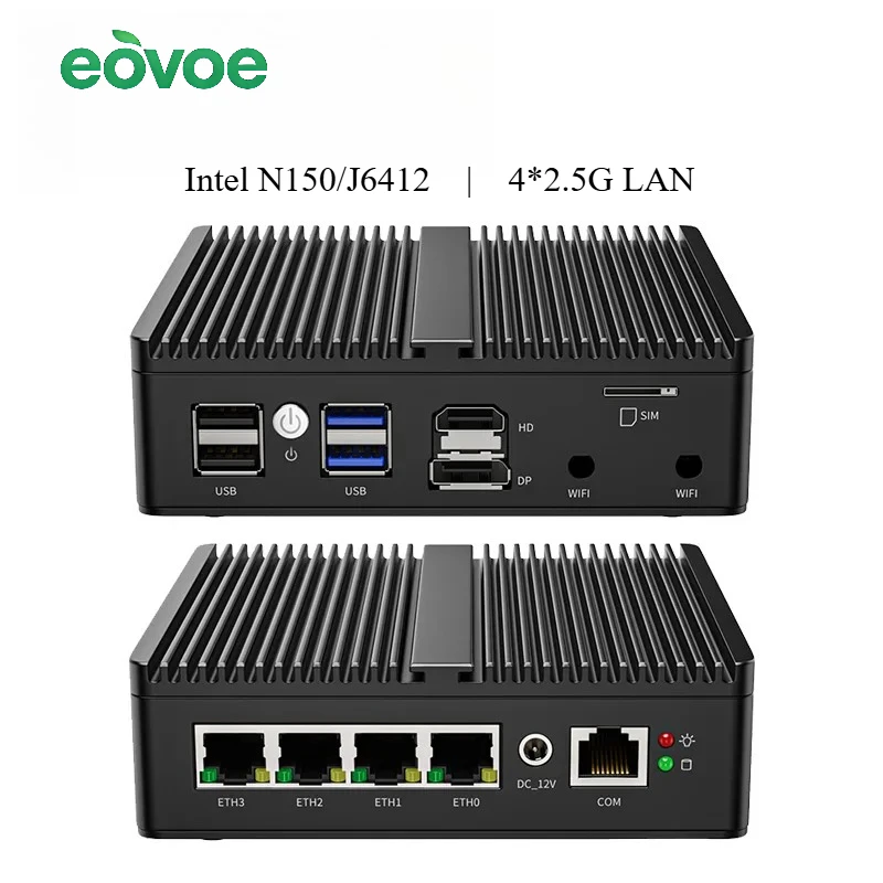 EOVOE Mini PC Soft Router | Intel N150/J6412 | 4×Intel i226 2.5G LAN | HD+DP | pfSense/ESXI Firewall Appliance