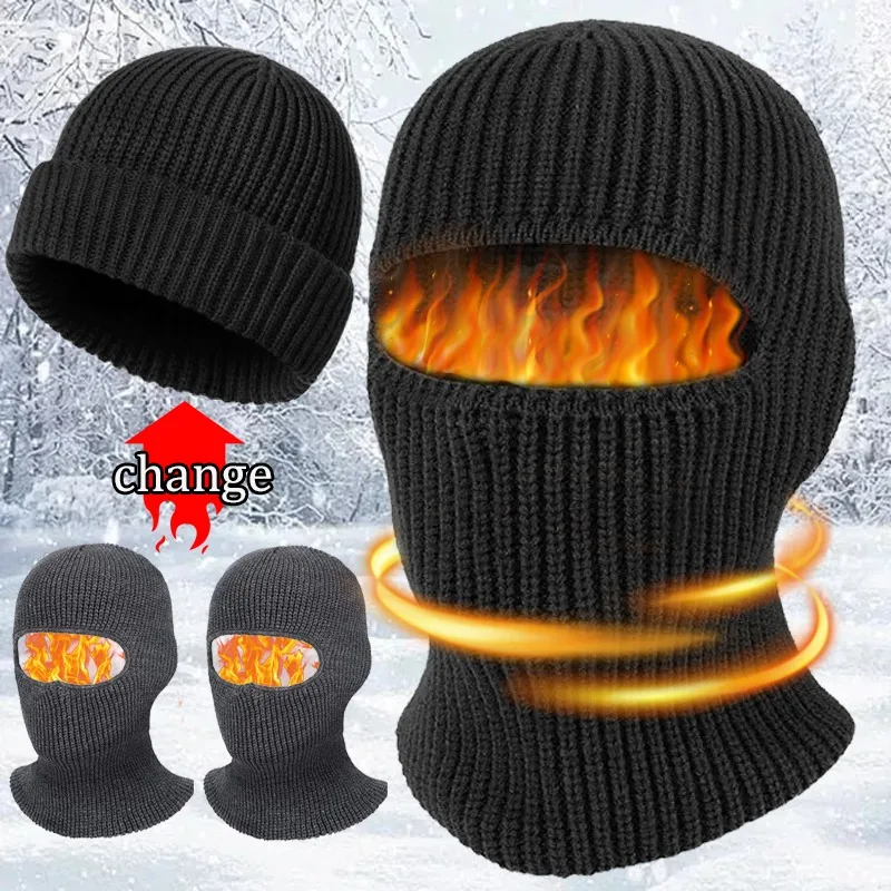 Fashion Women Men Autumn Winter Knitted Caps Keep Warm Soft 1 Holes Full Face Ski Hats Hood Motorcycle Helmet Army Tactical Hat