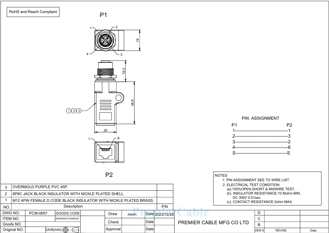 Profinet M12 4-Pin D-Code auf RJ45 Cat5 Ethernet-Durchgangsbuchse Schottmontage Rundsteckverbinder für EtherCAT, Sensor – Detail 2
