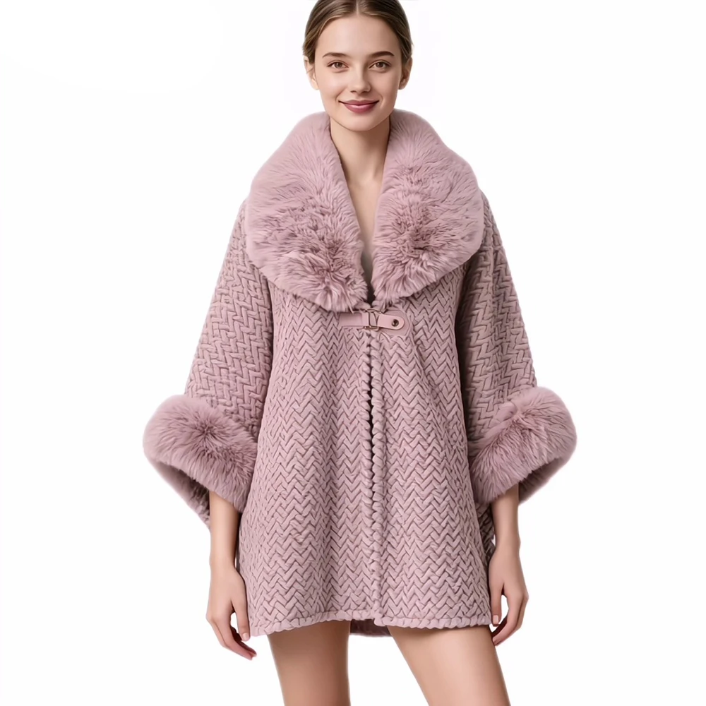 

Розовые зимние женские роскошные пальто с широким меховым воротником, модная уличная куртка-кардиган большого размера, толстая теплая женская верхняя одежда