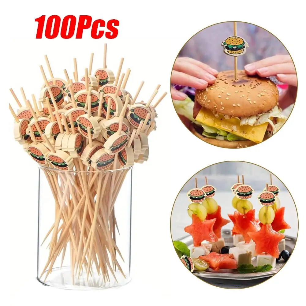 

Portable Hamburger Garnish Fruit Sticks Disposable Cartoon Food Sticks Party Buffet Bamboo Sticks