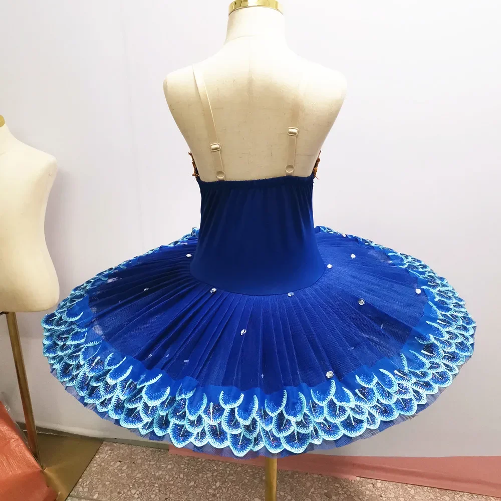 Saias tutu de balé azul para bailarina, trajes de performance do lago dos cisnes, panqueca, roupa de dança