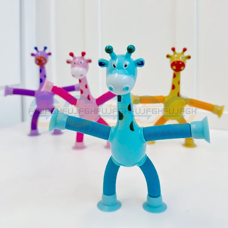 Creative Suction Cup Giraffe luminous Squeeze Toy Changeable Cartoon Telescopic Tube for Kids Decompression Toys Puzzle Pop Tube