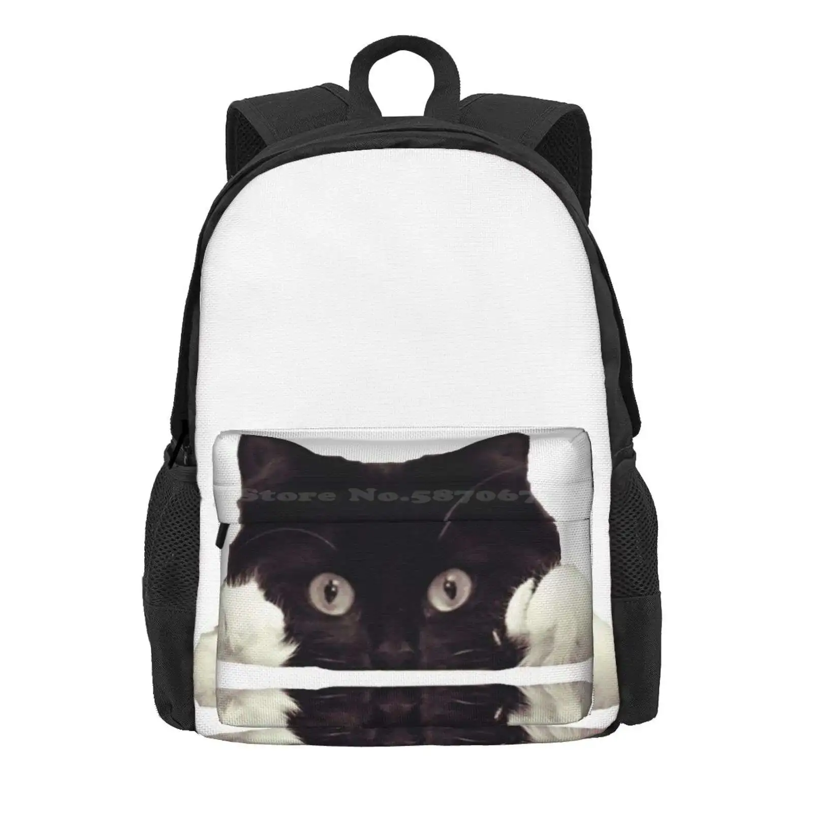 Peeking Cat Hot Sale Schoolbag Backpack Fashion Bags Kitten Kitty Cat Sneaky Cat Peeking Cat Black And White Cat Tuxedo Cat