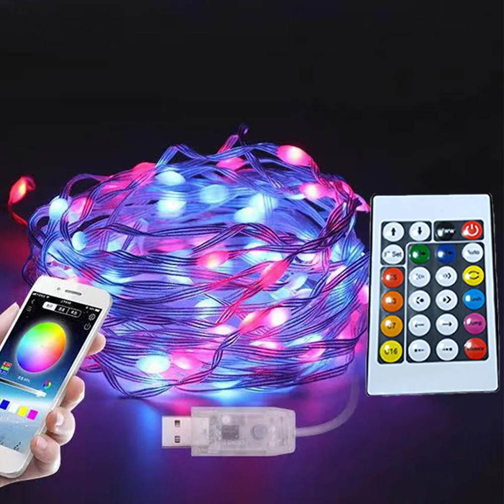 Guirxiété lumineuse LED RVB à distance, Bluetooth, USB, lumières dégradées intelligentes, guirxiété étanche, guirxiété, extérieur, intérieur, décoration de fête de Noël