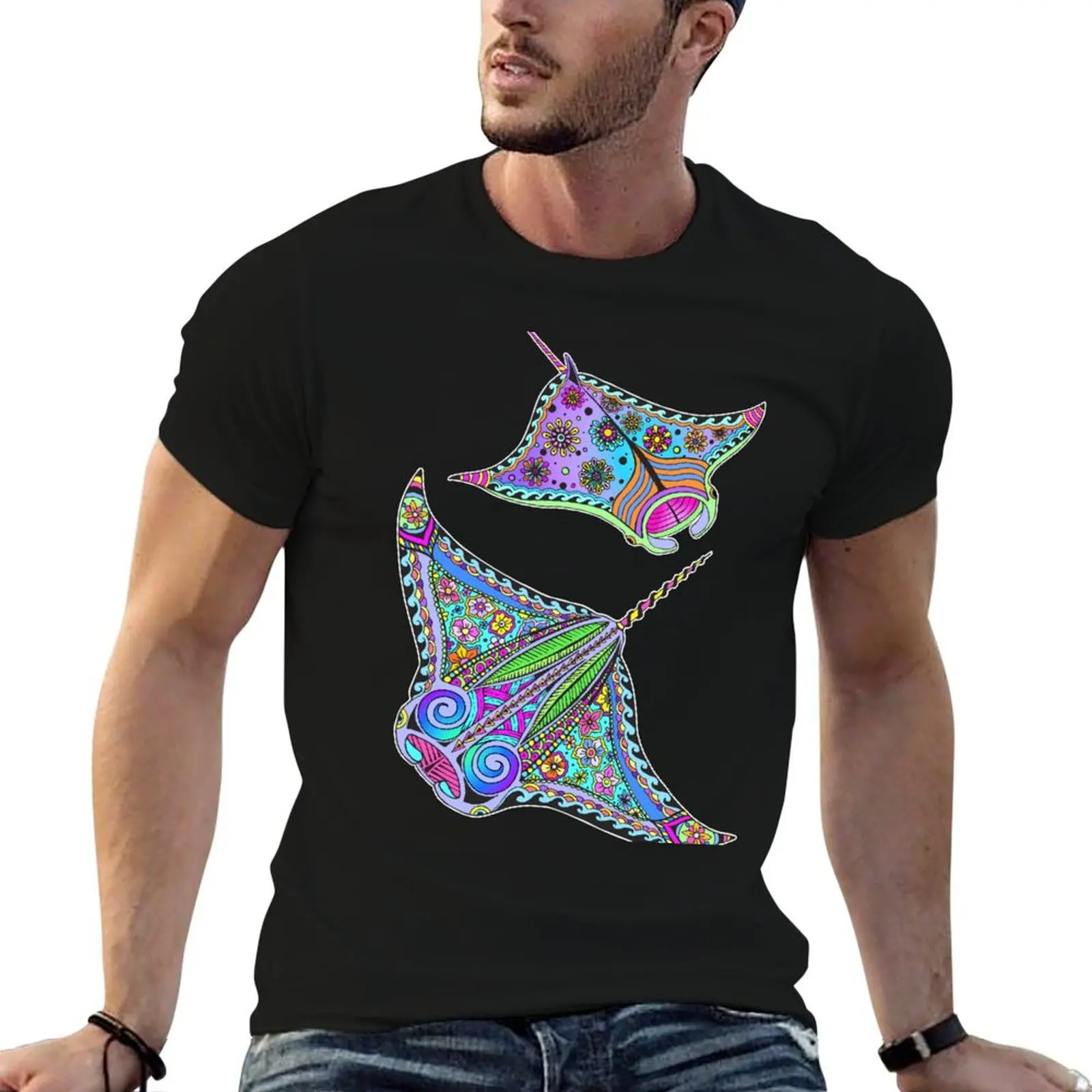 Electric Manta Rays T-Shirt Basic Solid Color Short Sleeve Cotton Top