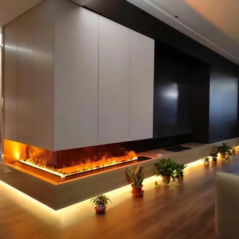 2025 Современный интеллектуальный Wi-Fi/приложение, электрический камин, 1 м, туман, деревянный звук, автоматический дренаж, сертифицирован CE/TUV для использования в отеле, вилле