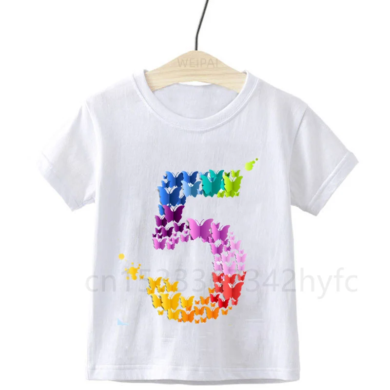 Kid Butterfly Birthday Number 1~10 Print T Shirt Children Birthday Party T-shirts Boy&Girl Funny Gift Tshirt Baby 24M-8T