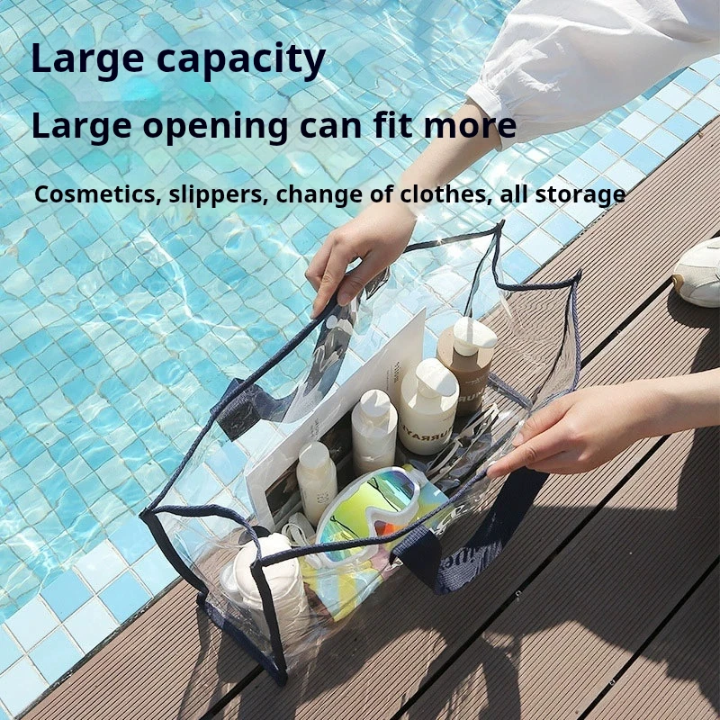 Portable Waterproof Clear Cosmetic Bag Travel Toiletry Organizer Case Beach Makeup Pouch Large Capacity Shower Bag for Outdoor image 2