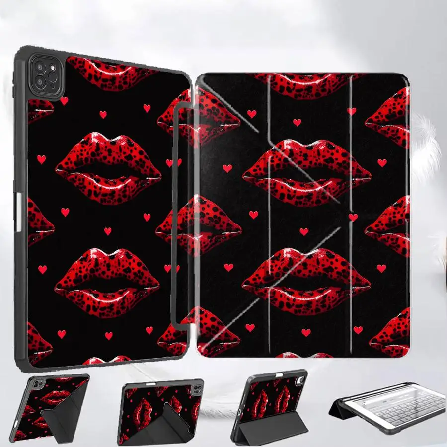 

Leopard Lips And Hearts Holder Cover Tablet Case For iPad Air 4 5 M3 M2 M4 11inch Mini 6 7 Pro 2025 Pro 11th 10th 9th 8th 7th