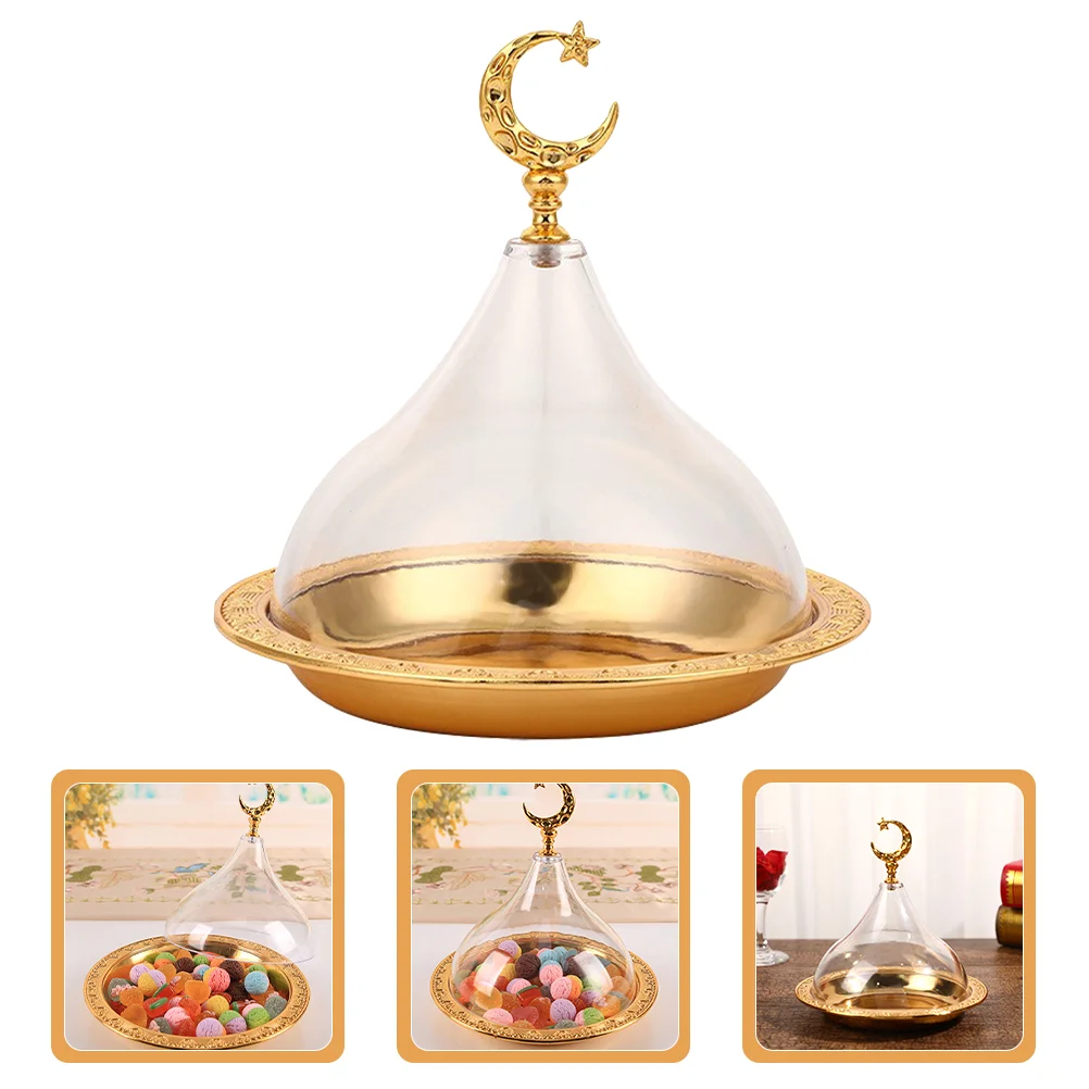 

Transparent Lid Cake Tray Cover Holder Household Zinc Alloy Food Snack Dessert Protective Dome Vintage Carving Tray for