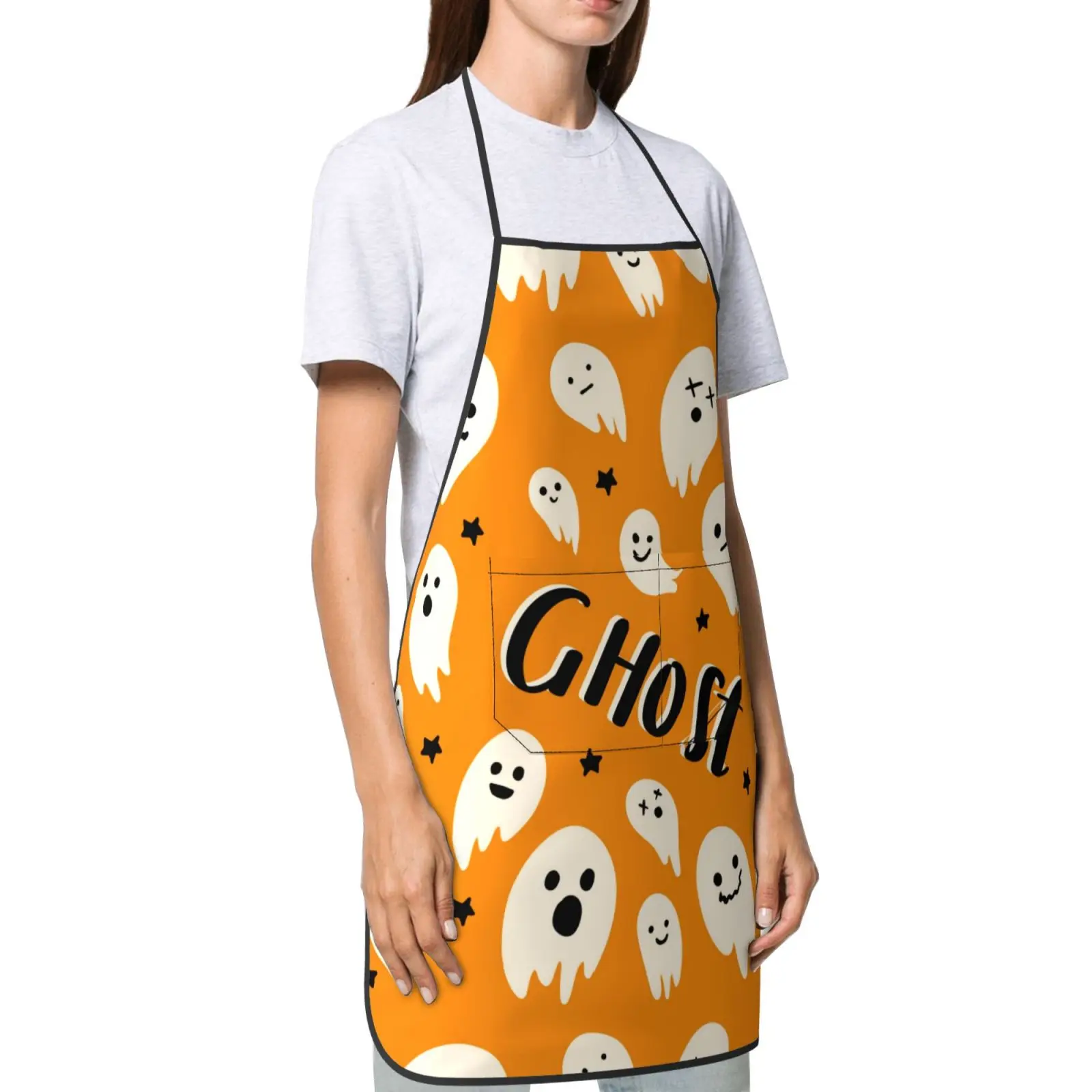 Ghost Pattern Aprons Women Men Halloween Adult Kitchen Chef Bib Tablier Cuisine Cooking Baking Gardening