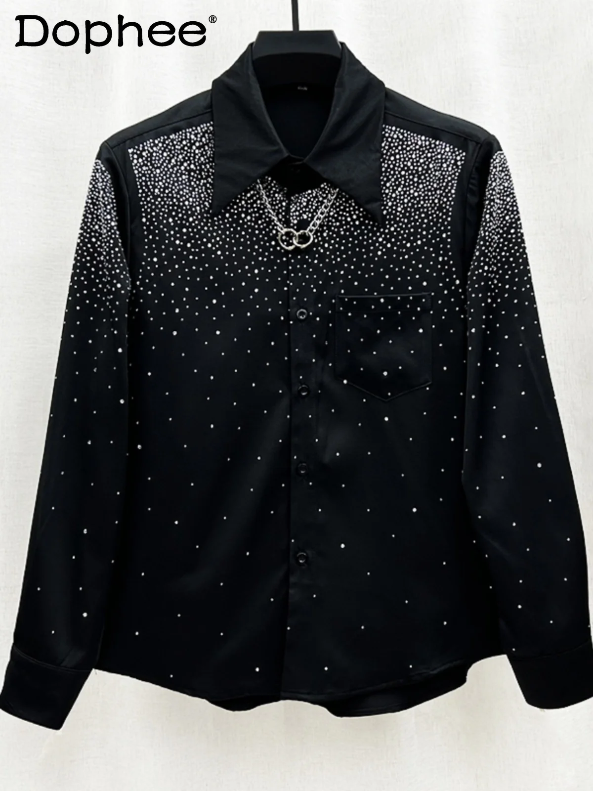 

2025 New High-end Heavy-duty Rhinestone Starry Sky Long Sleeve Shirt Stylish Men's Fashion Casual Loose Turn-down Collar Shirt