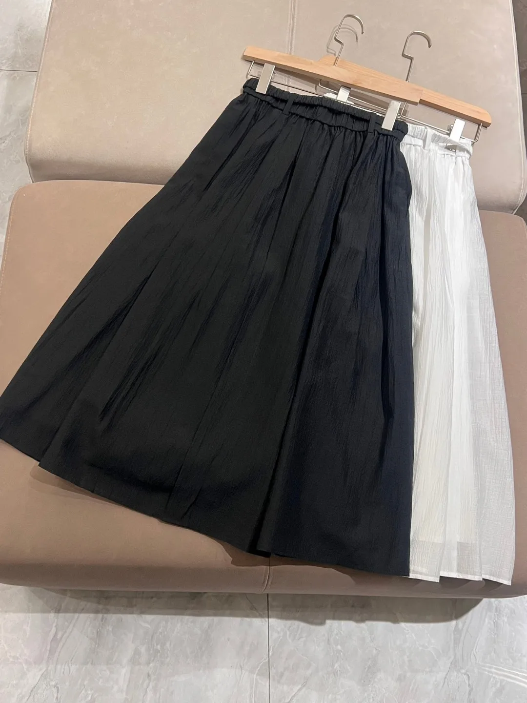 Summer B*C Women's Skirt Thin Mesh Satin Skirt Elegant Female Mid-Calf Skirt Women's Clothing White Pleated Skirt