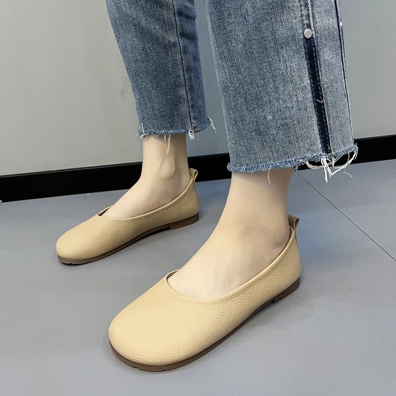 New Women Slip-on Leather Loafers Ladies Casual Round Toe Cute Flats Sneakers Spring Autumn Fashion Ballet Shoes Zapatos Mujer