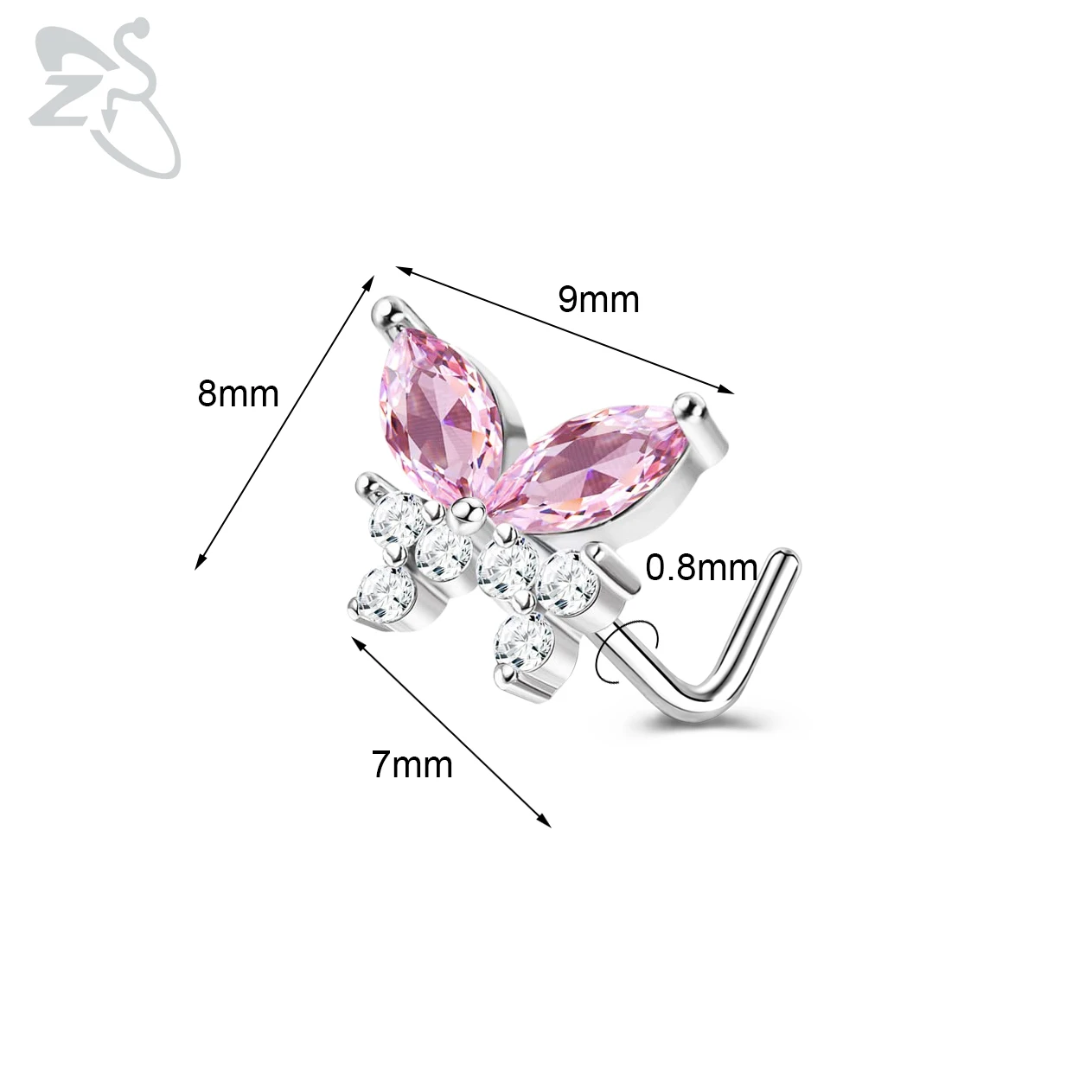 Cute CZ Crystal Nose Stud L-Shape