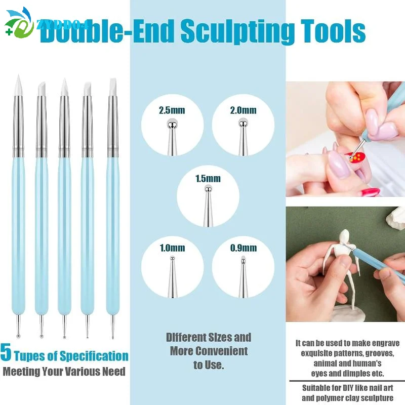 ●Silicone Clay Sculpting Tool Set 5/10Pcs Modeling Dotting Pen Brush Nail Art Pottery DIY Carving Tools