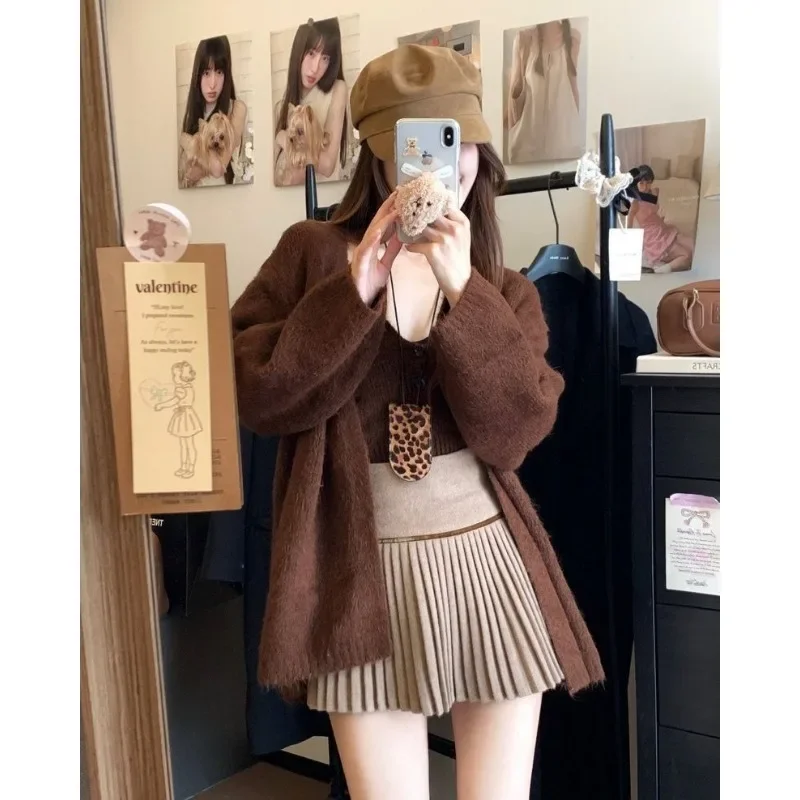Autumn and Winter Pleated Skirt High Waist Versatile Skirt Retro Plaid Woolen Women's