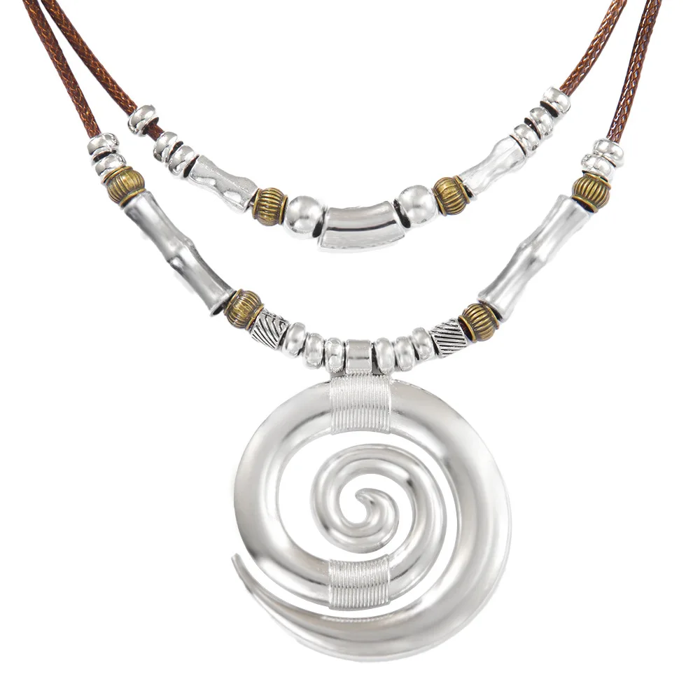 Vintage Women's Pendants Necklace Bohemian Style Beach Long Necklace Vortex Totem Sweater Chain