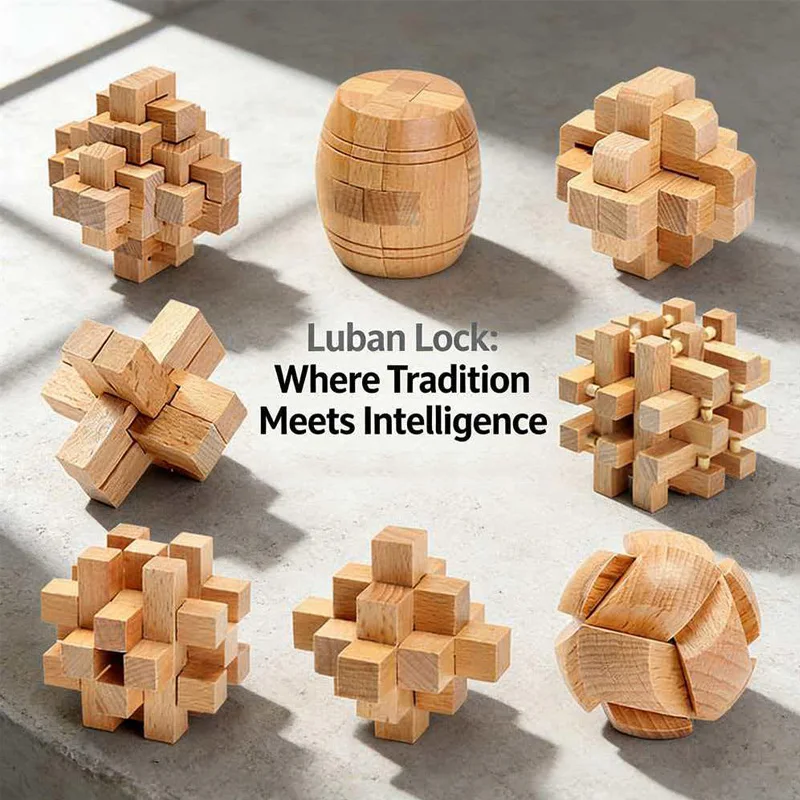 Luban Lock Cube Logic Puzzles For Smart Kids and Adults Fun Brain Games IQ Challenge Problem Solve Toys Wooden Educational Gifts