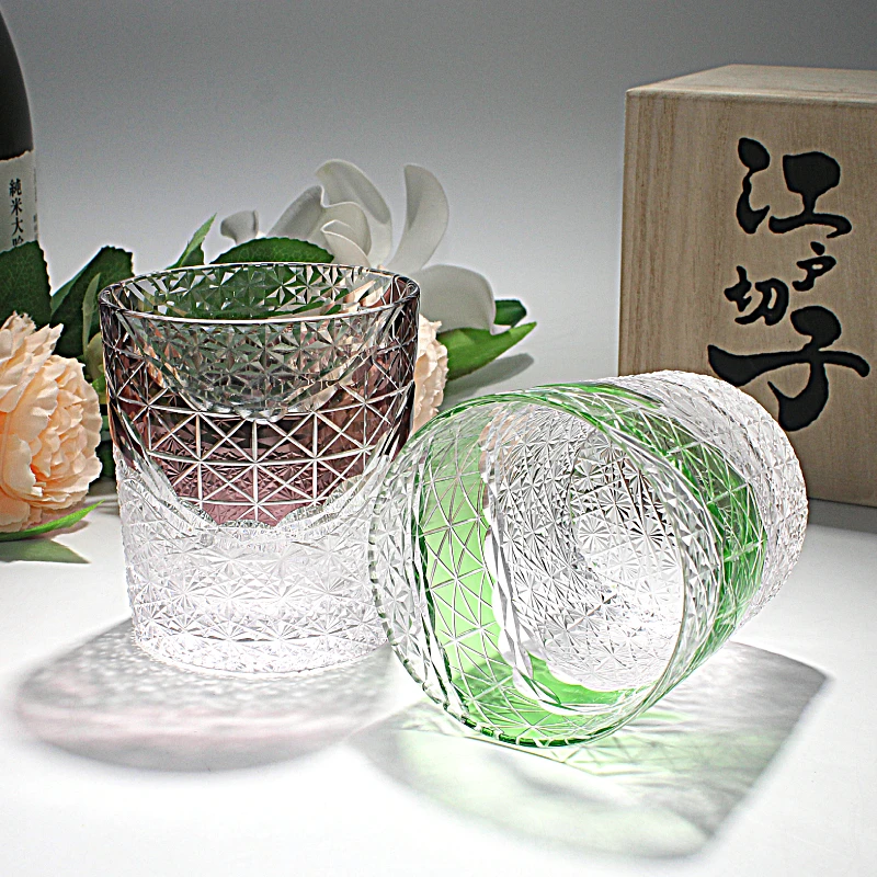 Imagem -03 - Handmade Japonês Esculpido Cristal Vidros de Uísque Vidros de Vinho Estrangeiro do Agregado Familiar Vidros de Água Coleção do Presente