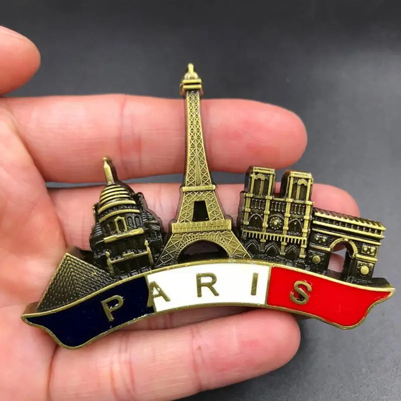 3D Stereo French Paris Metal Fridge Magnets Tourist Souvenir Retro Resin Magnetic Removable French Paris Refrigerator Sticker