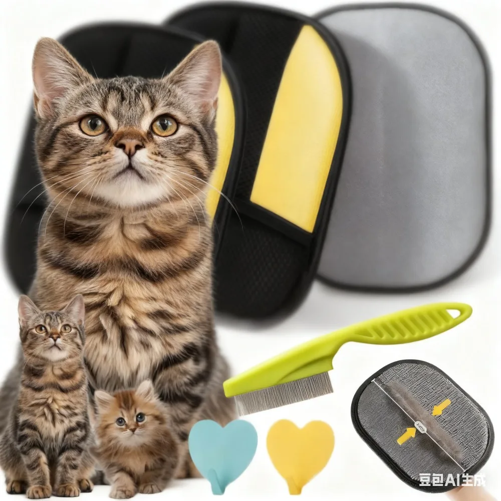 Doppelseitiger Tierpflege-Handschuh, Hunde- und Katzen-Fellentferner, Fusselbürste, Kamm-Set, Entfilzungswerkzeug, Massage-Tool für Möbel und Kleidung
