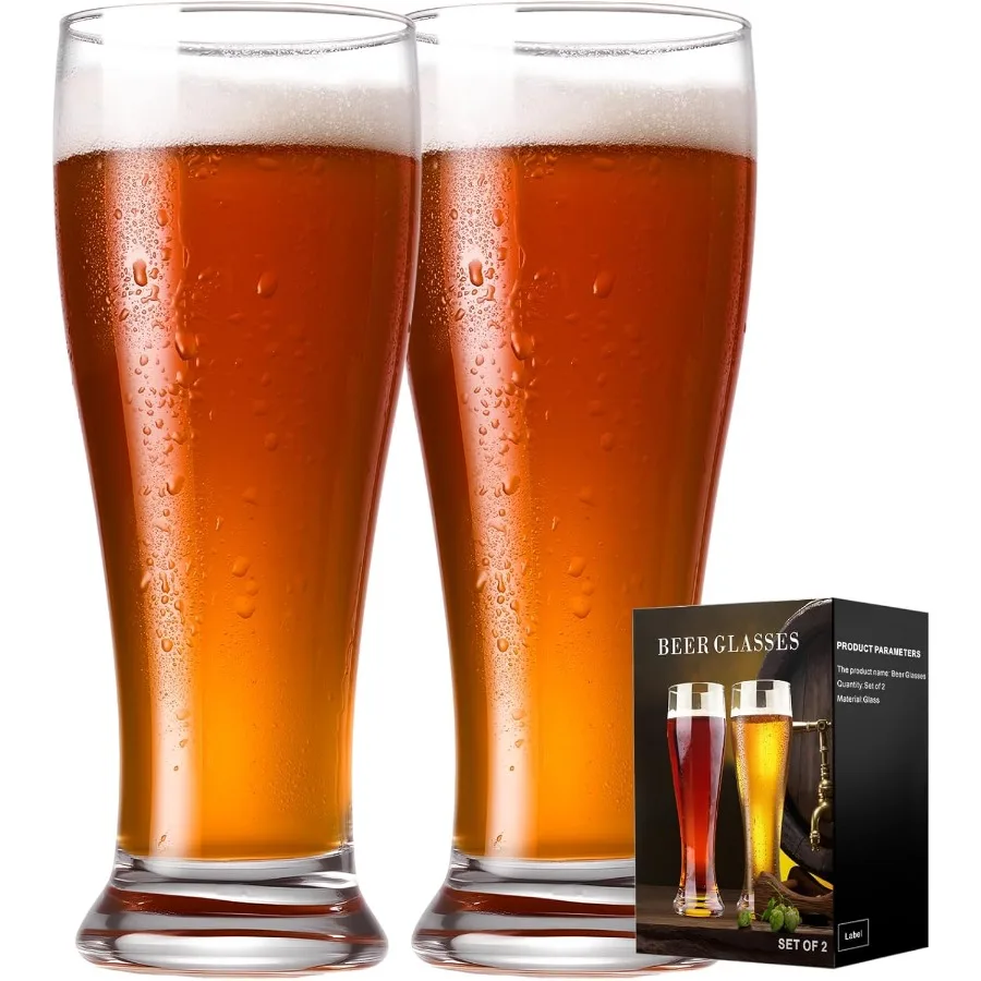 

Набор из 2 бокалов для пива Pilsner на 16 унций для сервировки пшеничного пива, классический дизайн, стеклянная посуда для питья, идеально подходит для домашнего бара Setu