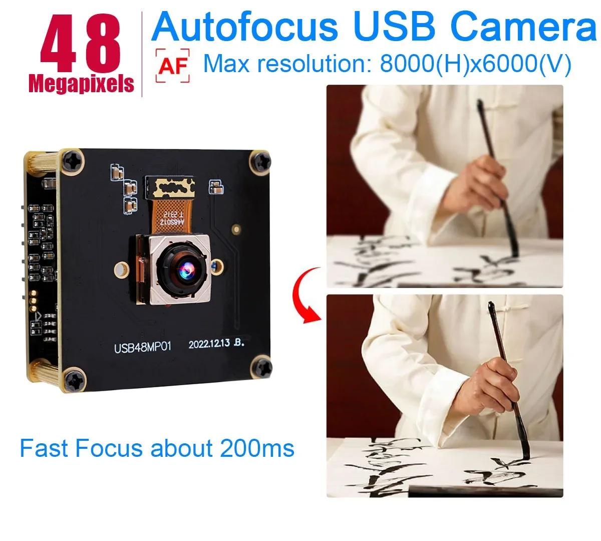 Cámara USB ELP de alta definición 8000*6000 Ultra HD 8K Web 48MP cámara USB Autofocus utilizada para escanear tarjeta de identificación de documentos de pasaporte